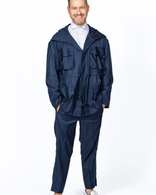 parka - navy with stripe pants