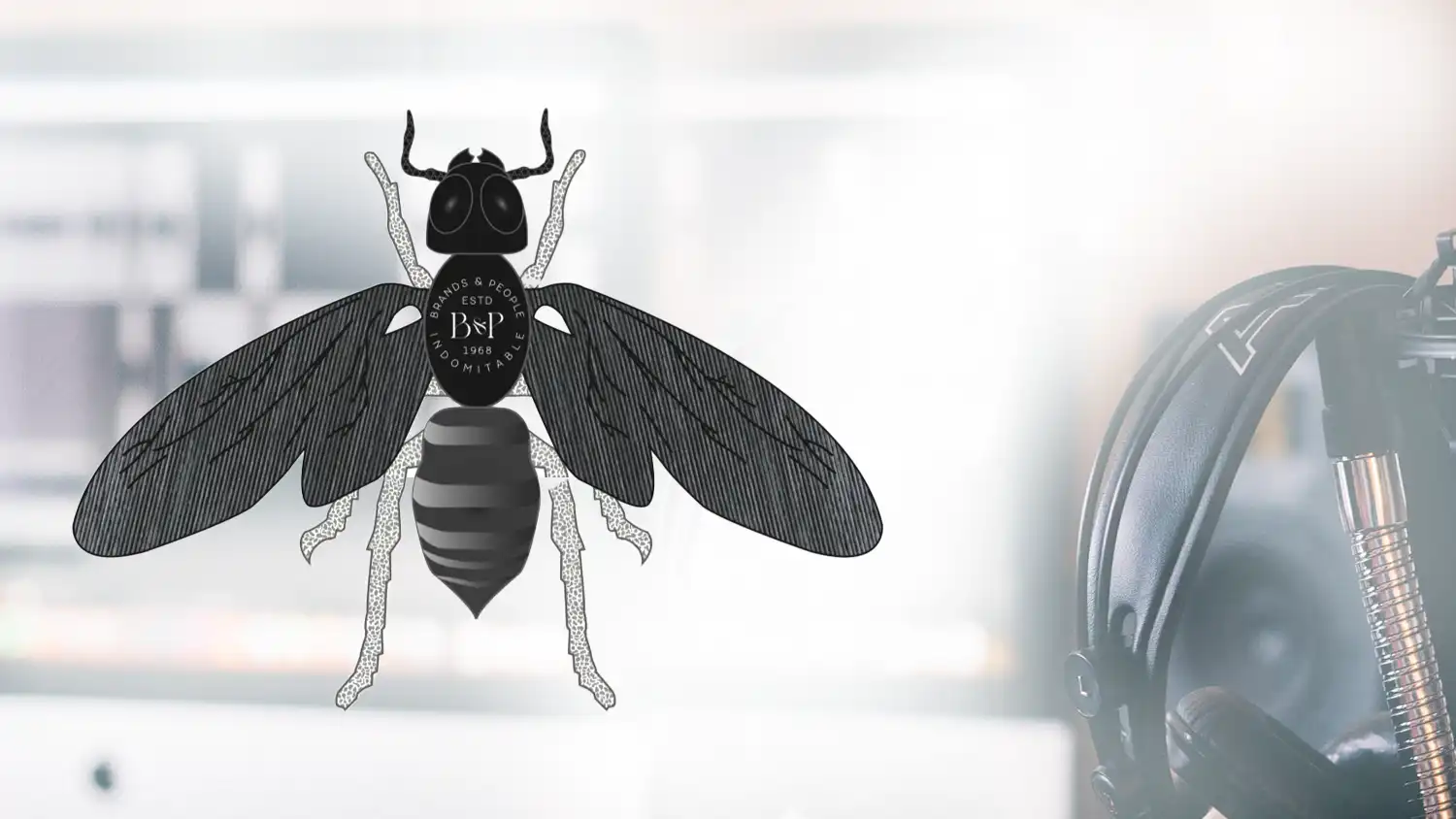 Artist rendering of a bee with B&P logo