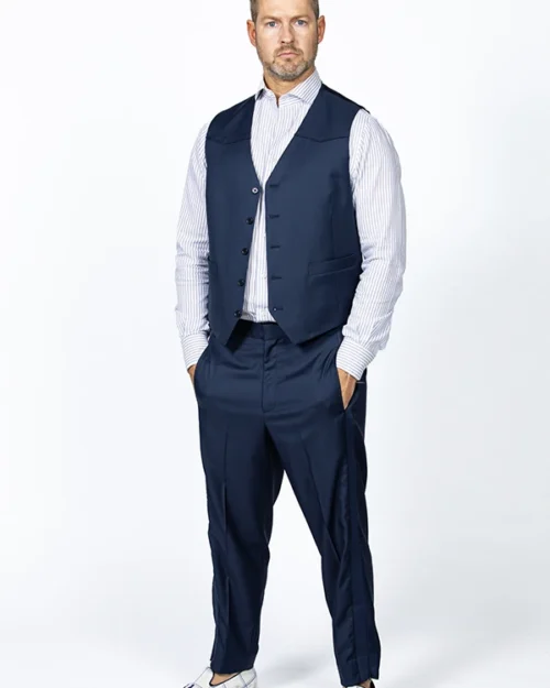 vest and stripe pants - navy blue